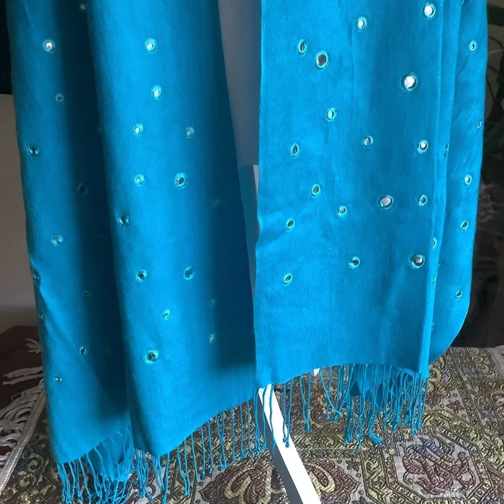 Halston Silk and Pashmina Fringed Scarf/Wrap